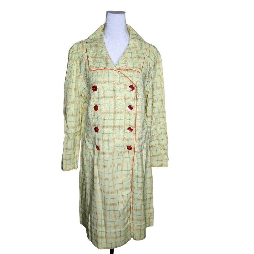 Vintage 60s Long Sleeve Jacket Dress Womens Size L Yellow Double breasted Window
